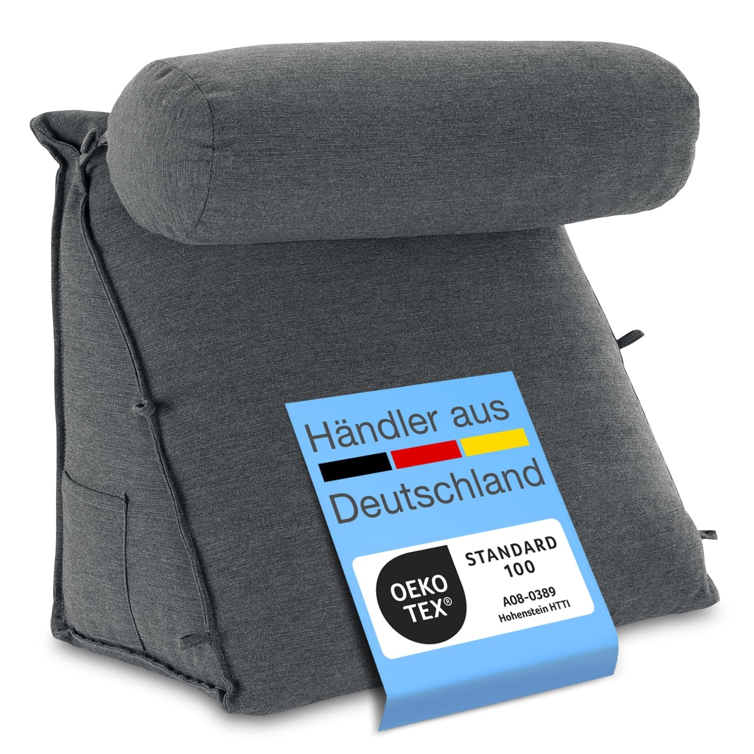 🌟 ELONEO Rückenkissen Bett/Sofa mit Abnehmbarer Nackenrolle und Seitentasche - 33.99€