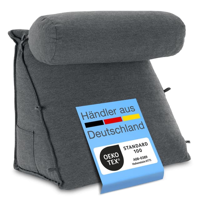 🌟 ELONEO Rückenkissen Bett/Sofa mit Abnehmbarer Nackenrolle und Seitentasche - 33.99€