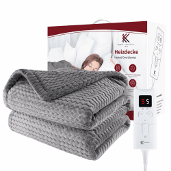 🔥 REDKEY Heizdecke mit Abschaltautomatik, 180x130 cm 9 Temperaturstufen & 1~5Stunden Auto-Off-Timer 🛋️ Überhitzungsschutz, Warm Elektrische Wärmedecke, Maschinenwaschbar Grau