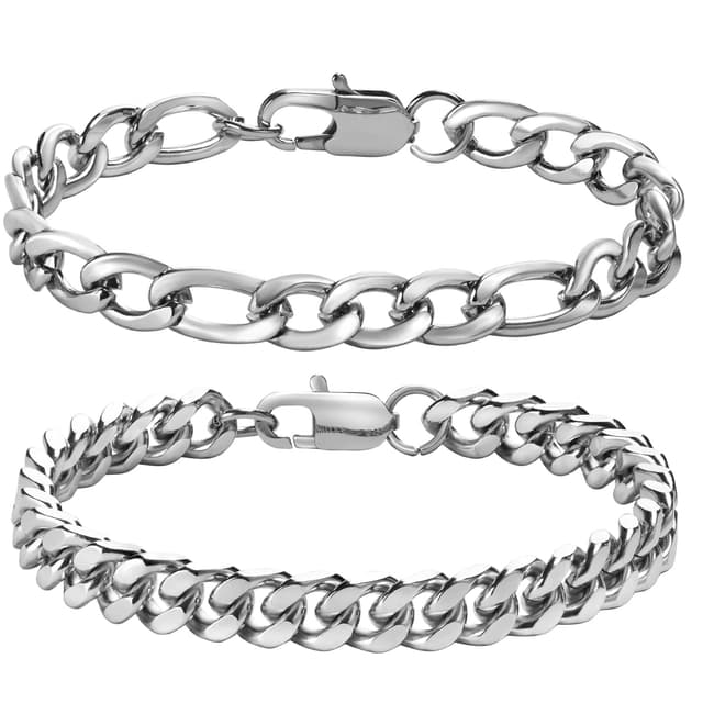 Herren Armband Set aus Edelstahl 🎁 2 Stücke - Silber/Schwarz/Gold Panzerkette 19/21/23cm