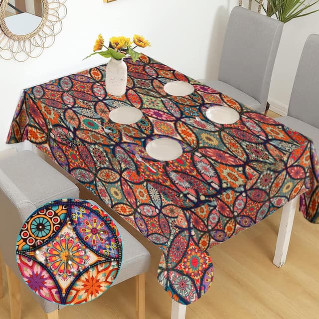🌺 Boho Garten Tischdecke Rechteckig 🌿 Wasserabweisend Abwischbar