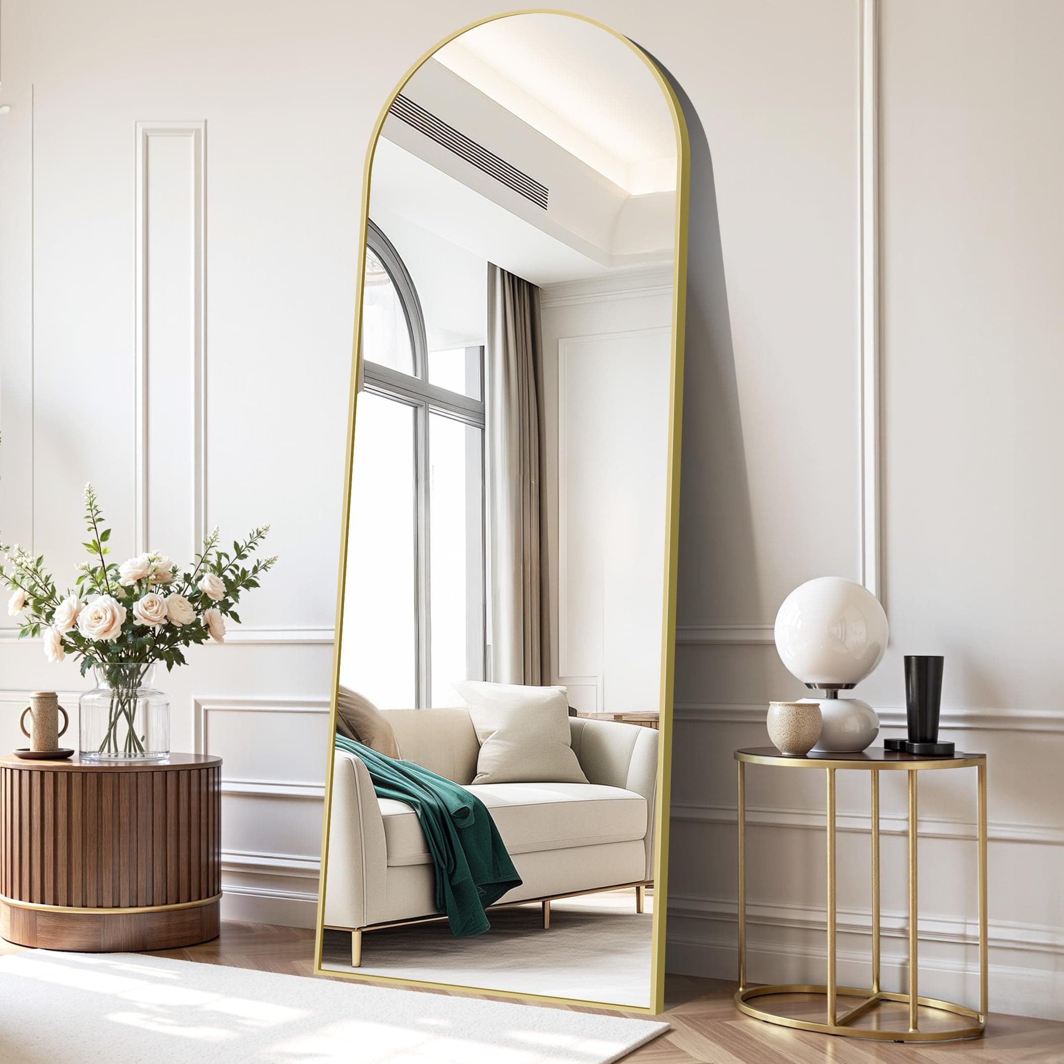 COFENY Bogen Ganzkörperspiegel mit Goldrahmen 🌟 Hochwertiges Glas & elegantes Design 🌟 179x65cm Standspiegel für Schlafzimmer und Wohnzimmer