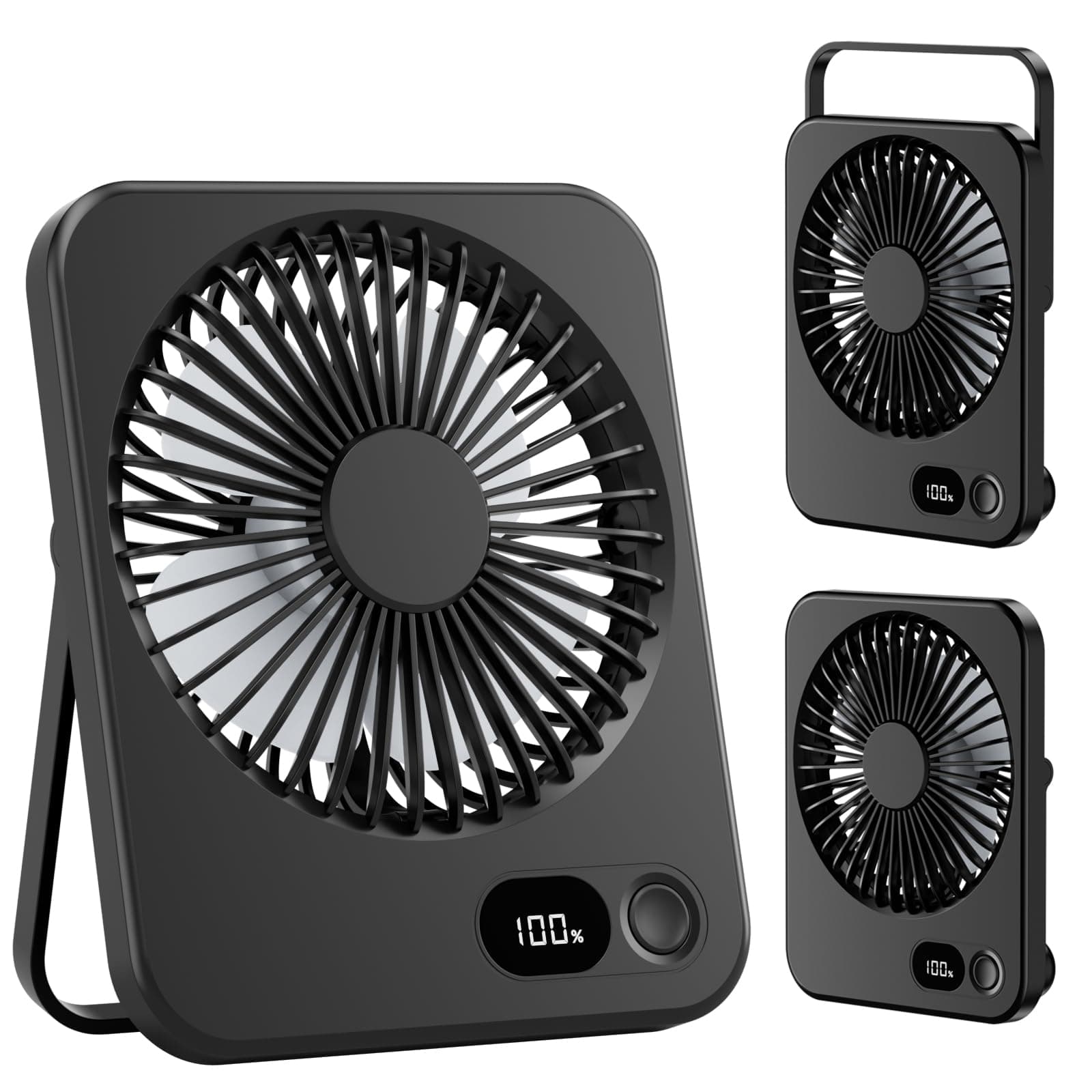 LuJasi Klein Tischventilator USB Leise Ventilator Akku 3600mAh 5 Geschwindigkeiten 180°Einstellbar Tragbarer LED Anzeige Fan Für Büro, Bibliothek, Reise Schwarz 🌀
