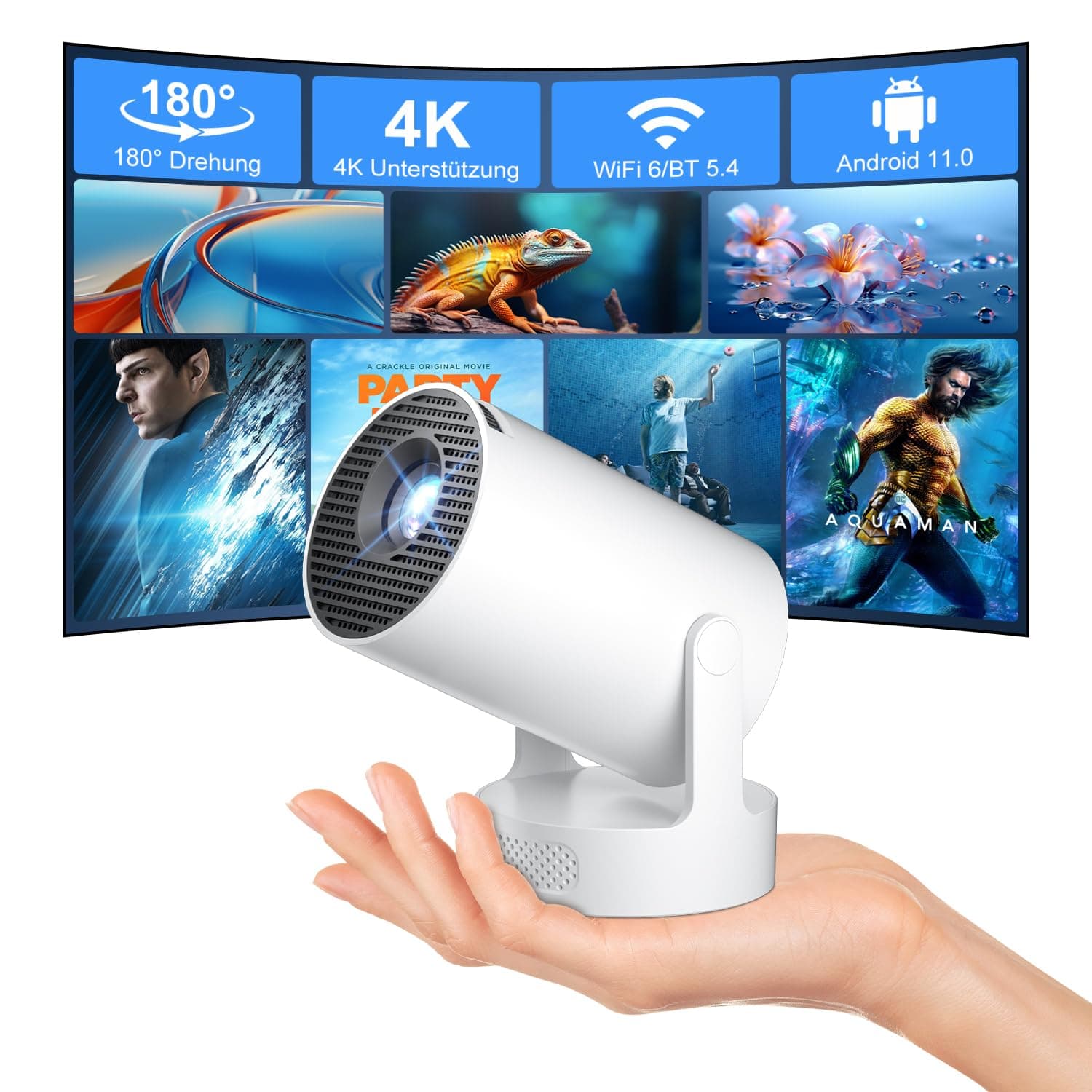 Salange Mini Beamer 4K Unterstützt 🎬 Smart Projektor FHD 1080P 🌟 Beamer Handy Klein Outdoor
