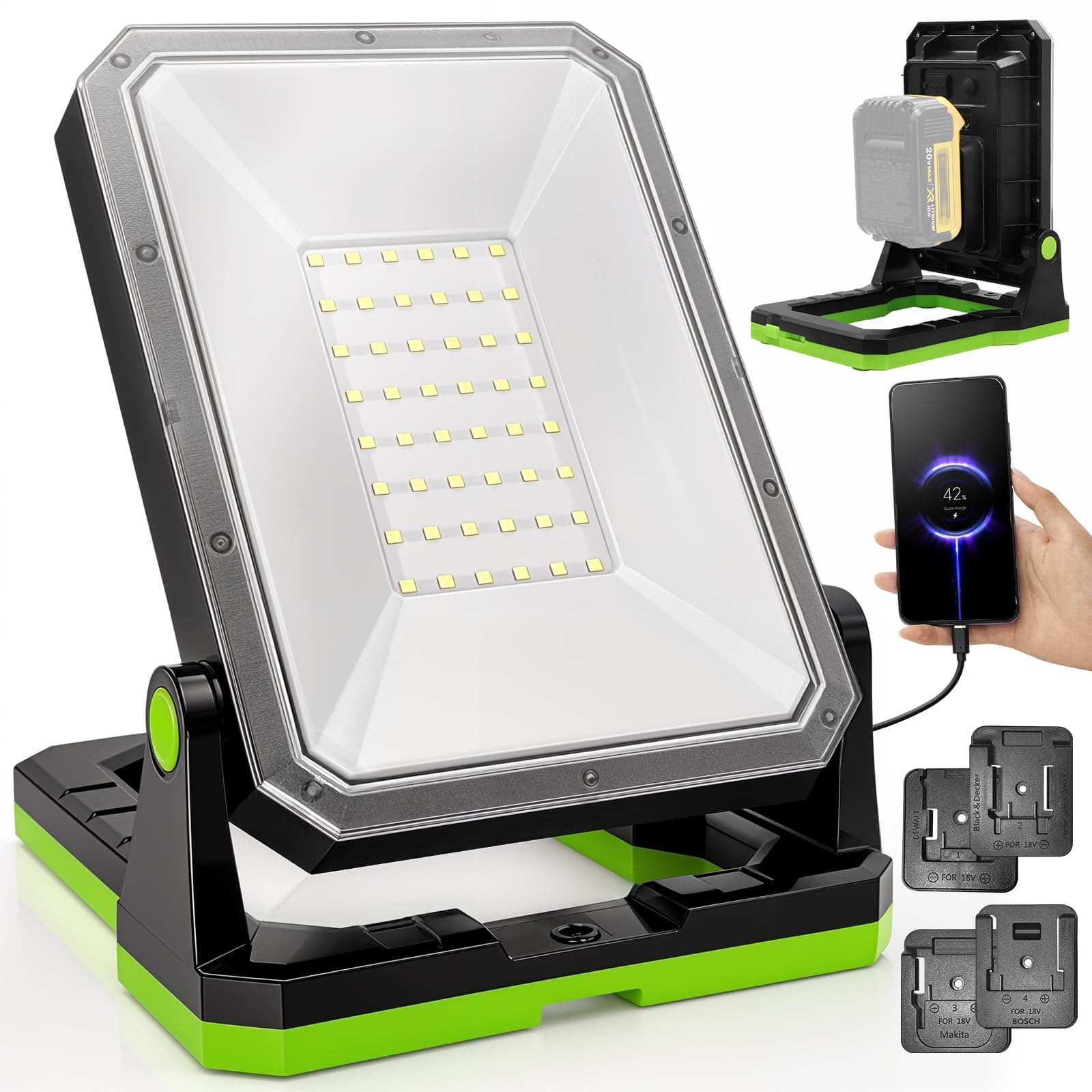 SYLSTAR Akku Baustrahler für 18-20V Akkus, 30W 3000LM Arbeitsleuchte LED Akku Lampe