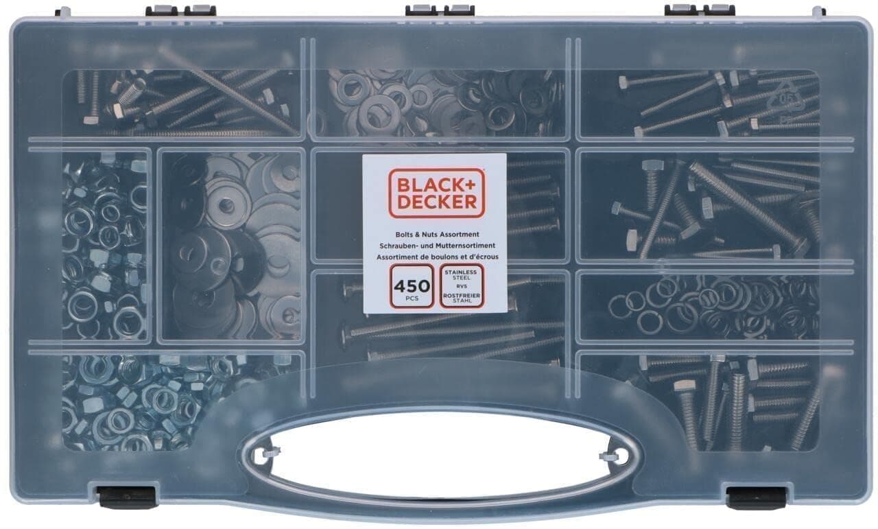 🔩 BLACK+DECKER Schrauben & Muttern Sortiment 450 Stück mit Werkzeugkoffer 🔧