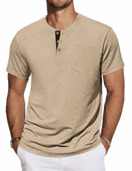 👕 TARAINYA Henley T-Shirts Herren Baumwolle Shirt Kurzarm Sommer Einfarbig Basic Tee Männer mit Tasche M-4XL A Khaki XL