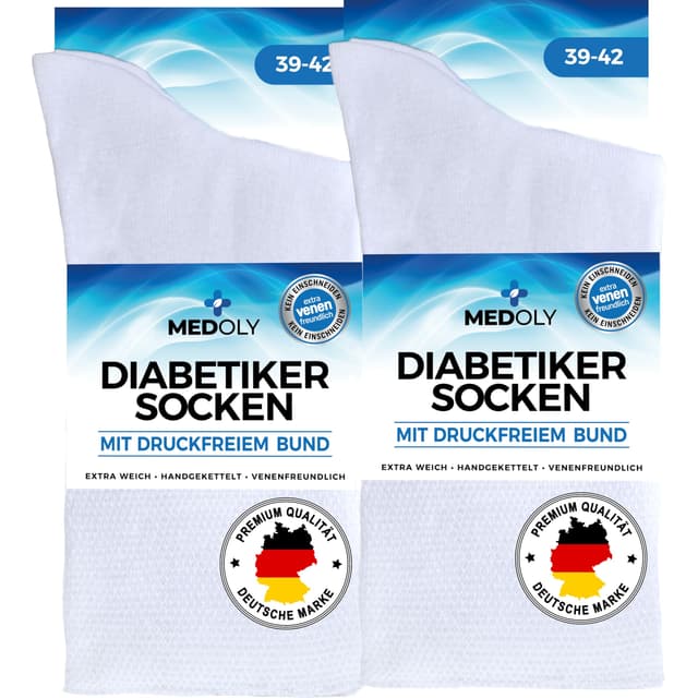 MEDOLY Diabetikersocken (6 Paar) ohne Gummibund, mit 97% Baumwolle