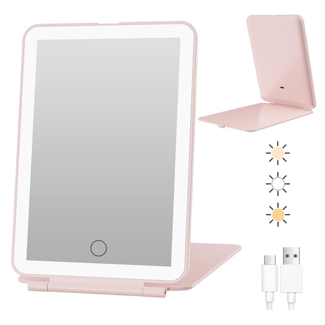 FUNTOUCH Kosmetikspiegel mit Beleuchtung - Tragbarer Reisespiegel mit 💡 und 🌺