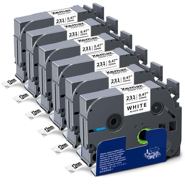 🔖 6x XemaX Schriftband Kompatibel für Brother P-touch Bänder TZe-231 TZe 12mm 0,47''