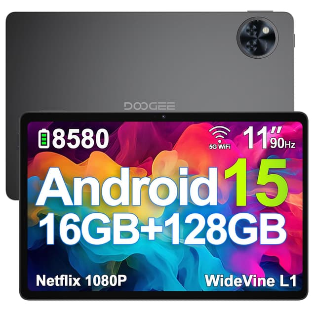 DOOGEE U11 Android 15 Tablet 11 Zoll 16GB RAM +128GB ROM (2TB TF) 8580mAh Gaming Tablet Android, 13MP+5MP, Octa-Core Tablets PC 2.4G+5G WLAN GMS/ WidevineL1/ 3.5mm Audio/GPS/Face ID/OTG [2025] U11(Schwarz)