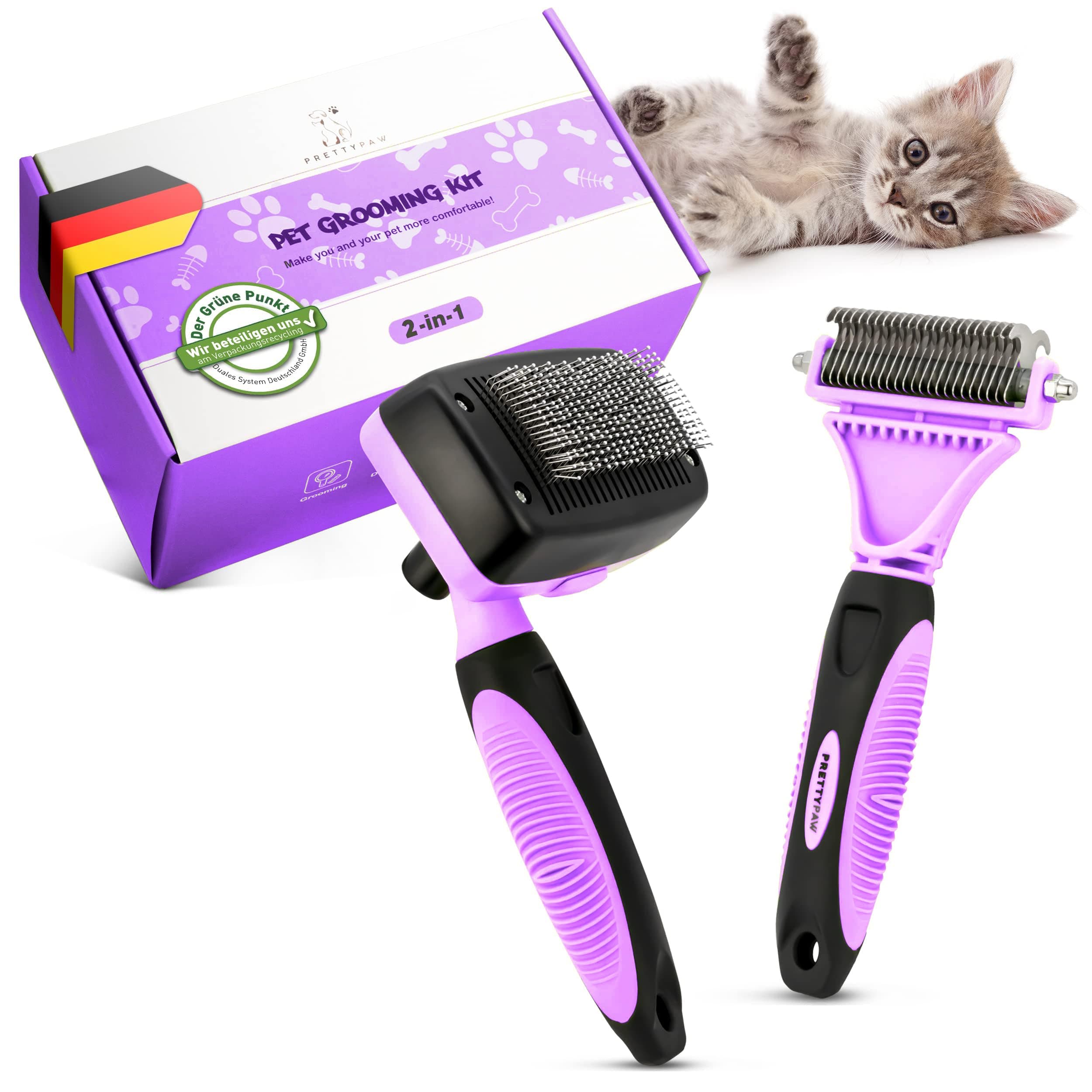 🐱🌿 Pretty Paw ® Profi Katzenbürste Set I Katzen Pflege Set - 100% Hygiene & Komfort 🌿🐱