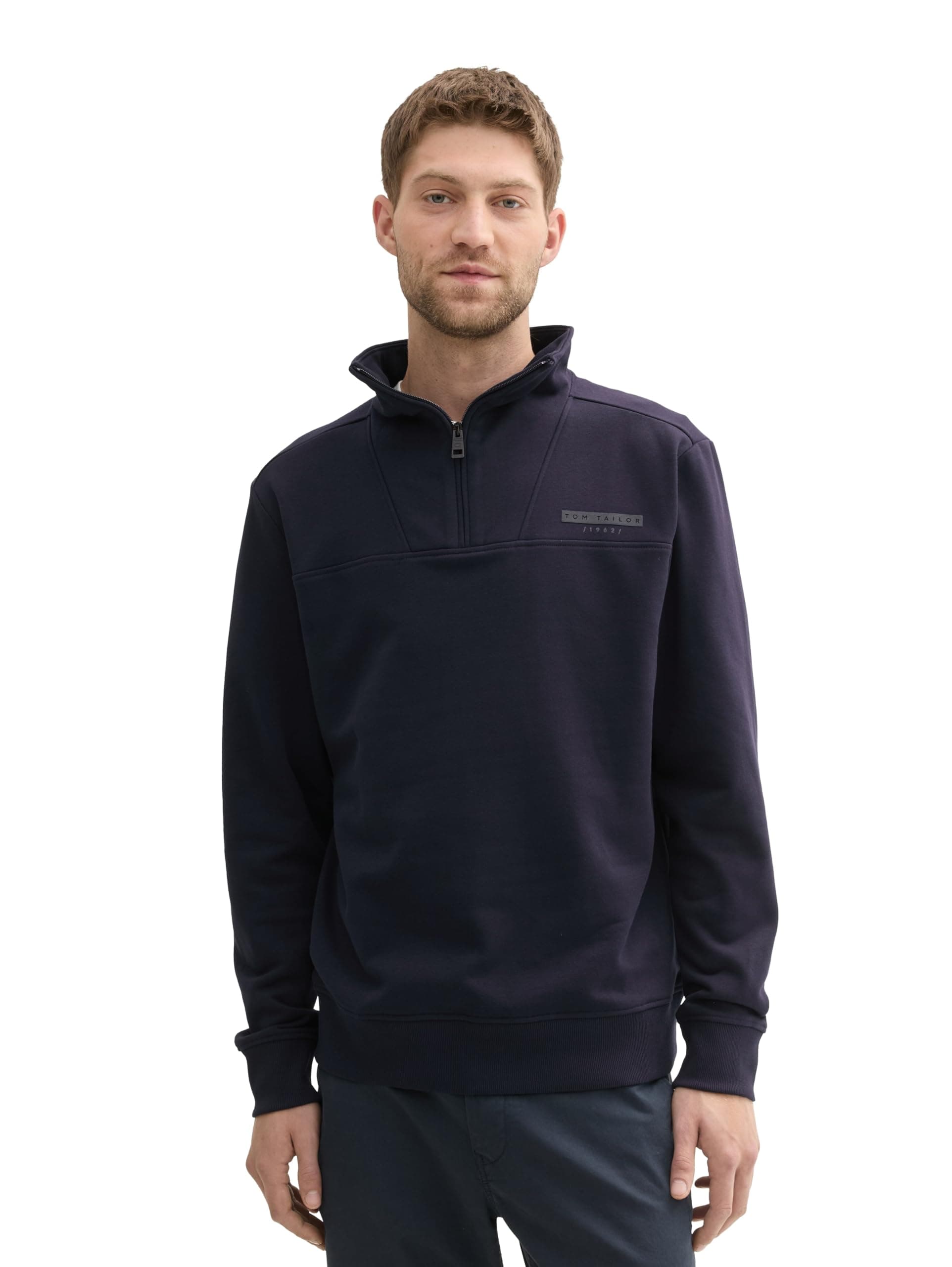 🔥 REDUZIERT: TOM TAILOR Herren Troyer Sweatshirt mit Logo-Print M 10668 - Sky Captain Blue