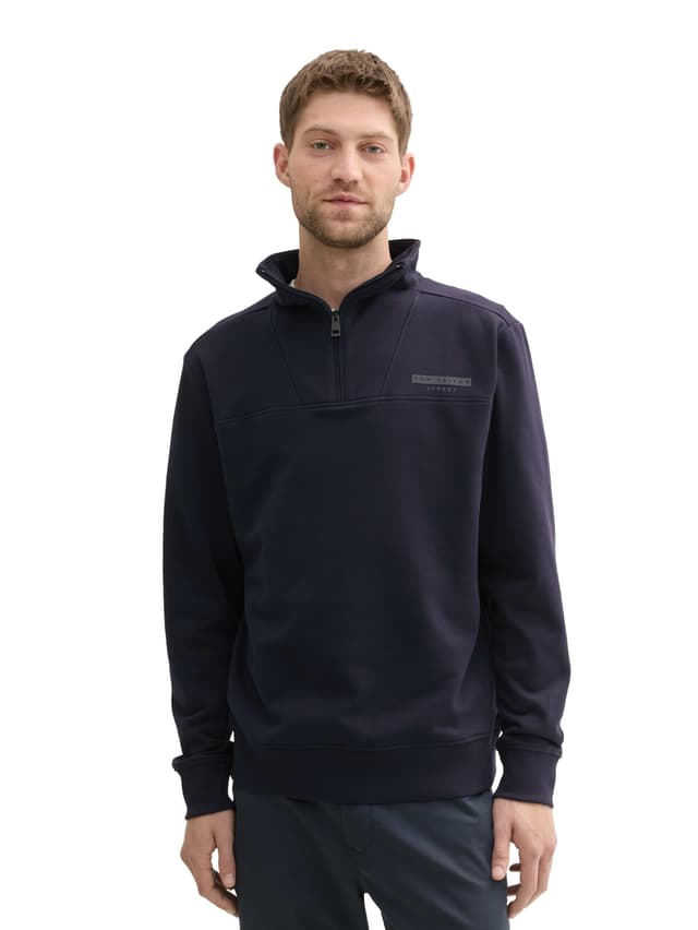 🔥 REDUZIERT: TOM TAILOR Herren Troyer Sweatshirt mit Logo-Print M 10668 - Sky Captain Blue