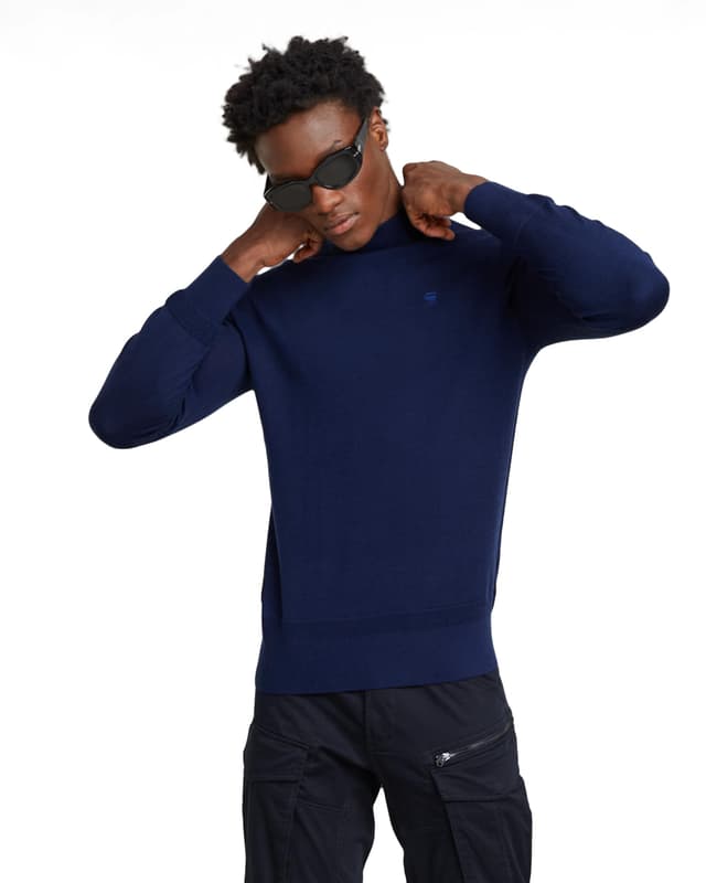 🌟 Super Deal! G-STAR Herren Premium Core Mock Neck Knitted Sweater S Blau 🧥