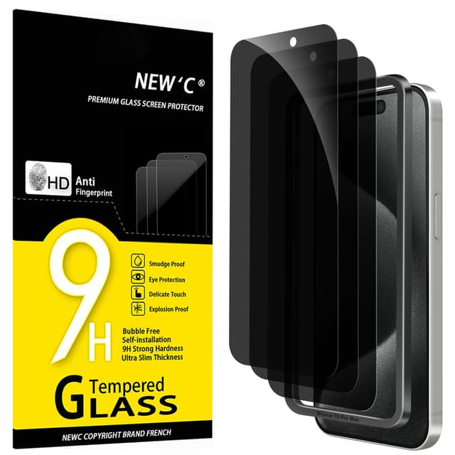 📱🔒 NEW'C 3 Stück Sichtschutz für iPhone 15 Pro Max Panzerglas (6,7 Zoll) Schwarz 🛡️