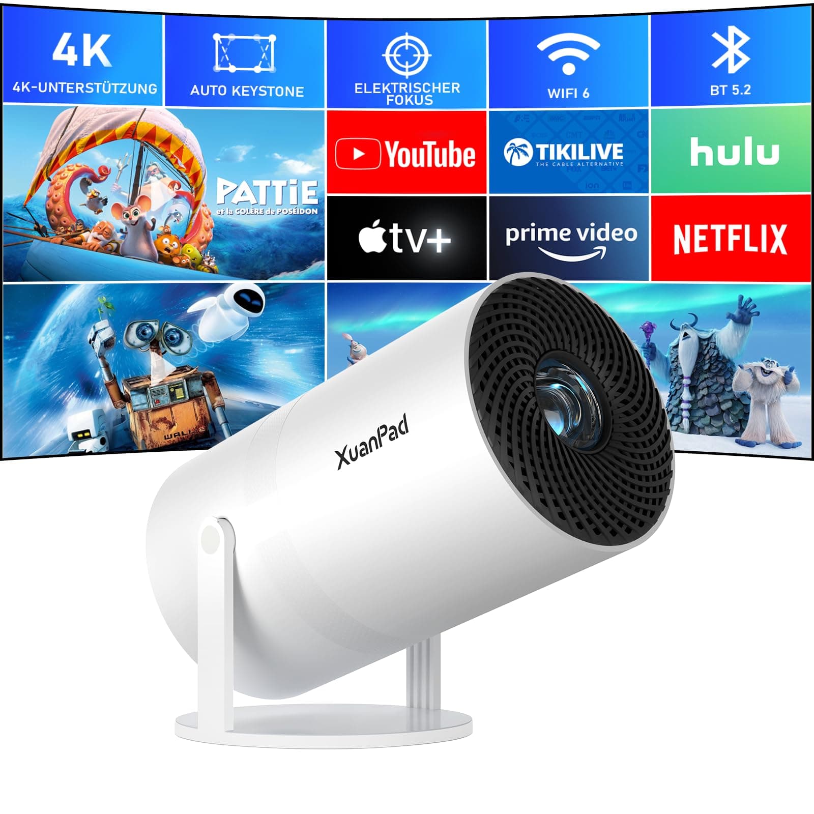 🎥 [Netflix-zertifizierter & Electric Focus] XuanPad Beamer 1080P Mini Beamer mit WiFi & Bluetooth Projektor 🌟