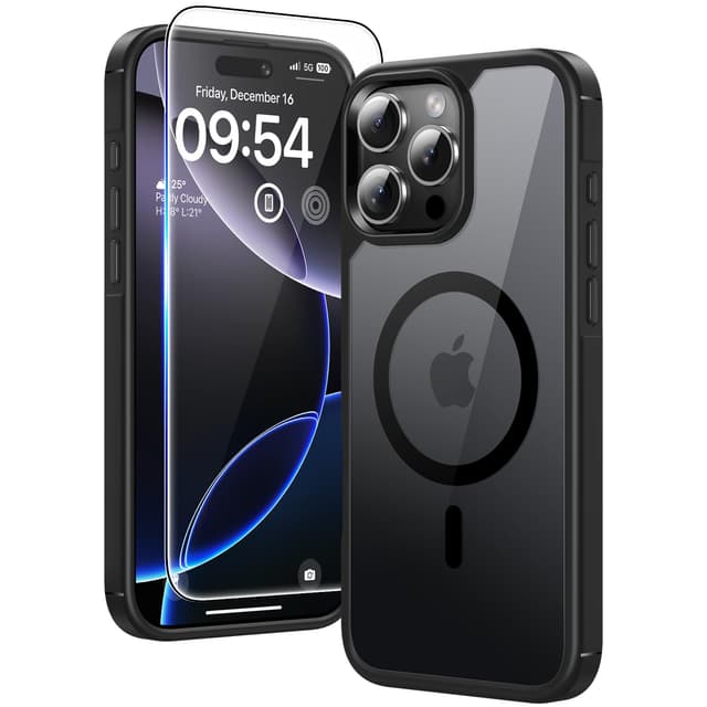 TAURI 3 in 1 für iPhone 16 Pro Max Hülle 6,9" mit 2 Stück Panzerglas Schutzfolie - Schwarz