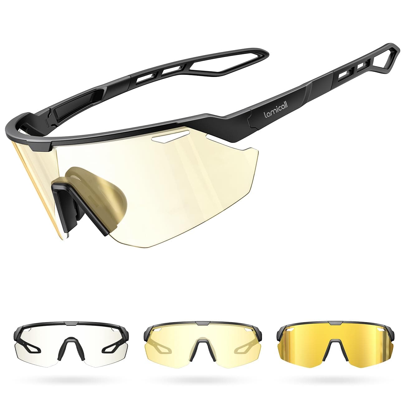 Lamicall Fahrradbrille Herren & Damen - Selbsttönend & Ultraleicht - Gold