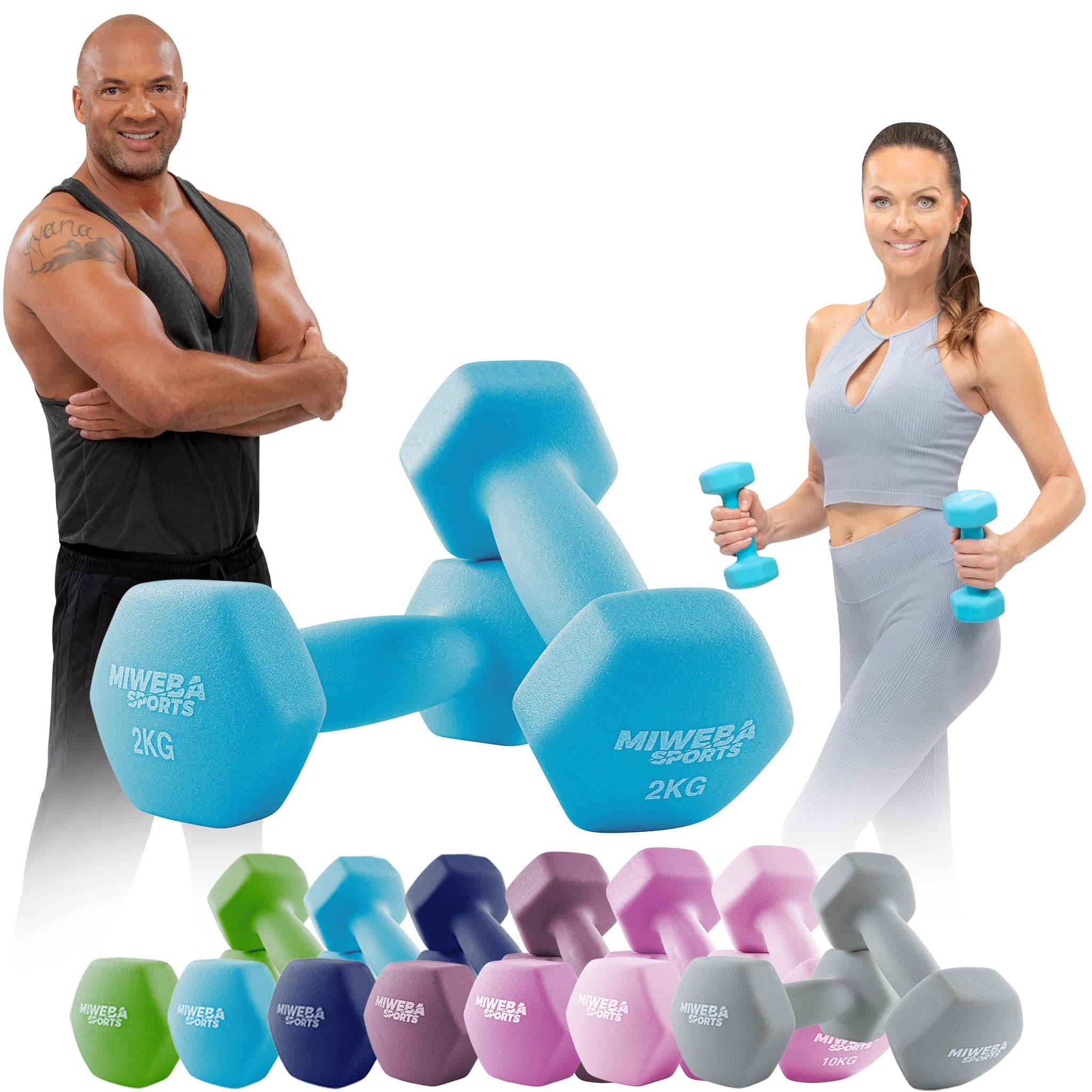 Miweba Sports Neopren Hantelset NKH100 | 𝐏𝐫𝐨𝐟𝐢 Hanteln - 0.5-10.0 Kg - Hexagon Hanteln Set - Kurzhanteln - Kurzhantel Set - Gymnastikhanteln - Hantel Set - Dumbbell Türkis 2X 2.0 kg