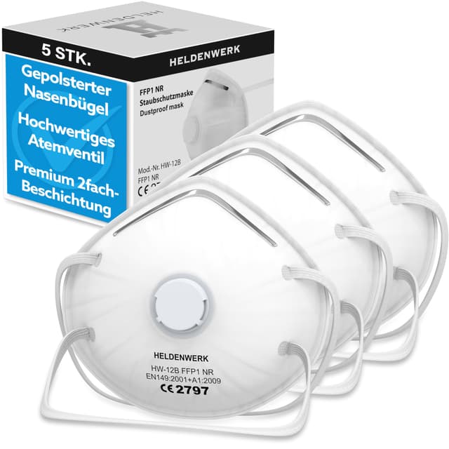 🦸🏻‍♂️🛡️ Heldenwerk Atemschutzmaske im 5er, 10er oder 20er Set - Atemmaske - Perfekt anpassbare FFP1 Mundschutz Maske 🦠🚫