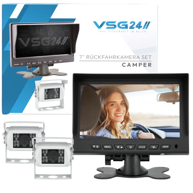 VSG24 Rückfahrkamera 7" Starter-Set Wohnmobil inkl. 2 Kameras in Weiß 🚐📷