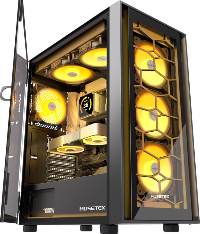 🎮🖥️ MUSETEX PC Gehäuse ATX mit 6 PWM ARGB Lüftern - Mid Tower Gaming PC Gehäuse 🖥️🎮
