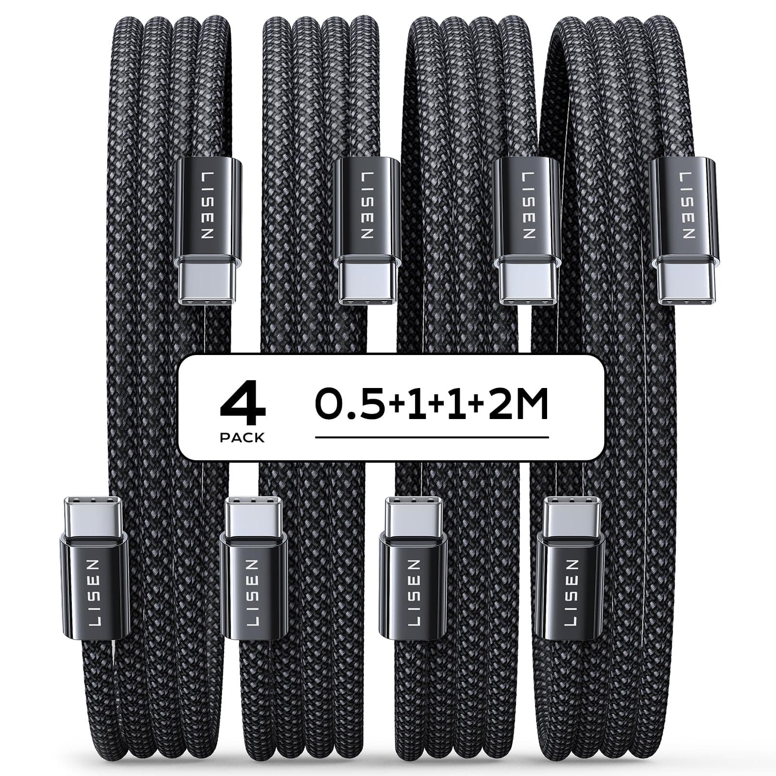 LISEN 60W USB C Kabel [4er Pack] - Schnellladekabel USB C für iPhone, Samsung Galaxy, Pixel, MacBook, iPad