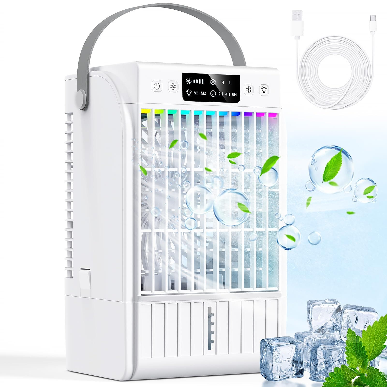 Mobile Klimaanlage 4-in-1 Design 🌬️💡 - Sofortige Kühlung & 2 Sprühmodi!