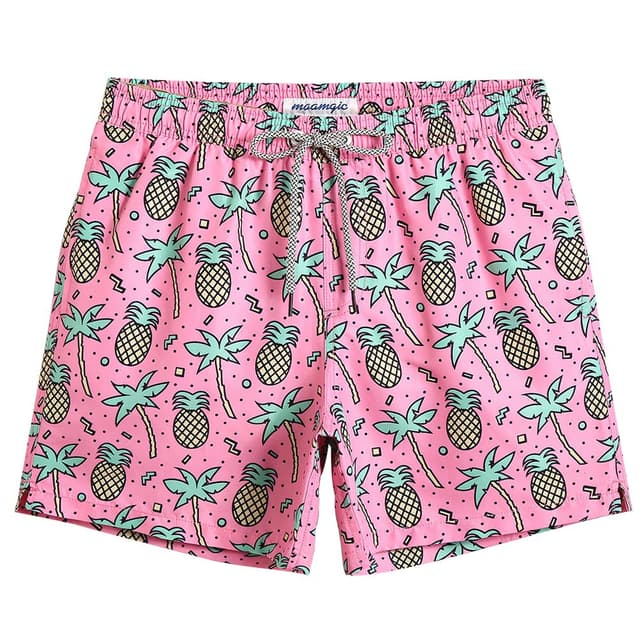 🩳 MaaMgic Badehose für Herren Jungen Badeshorts für Männer 🌴🌺 Schnelltrocknend ✨ Surfen Strandhose Surf Shorts MEHRWEG Ananas Rosa Grün L