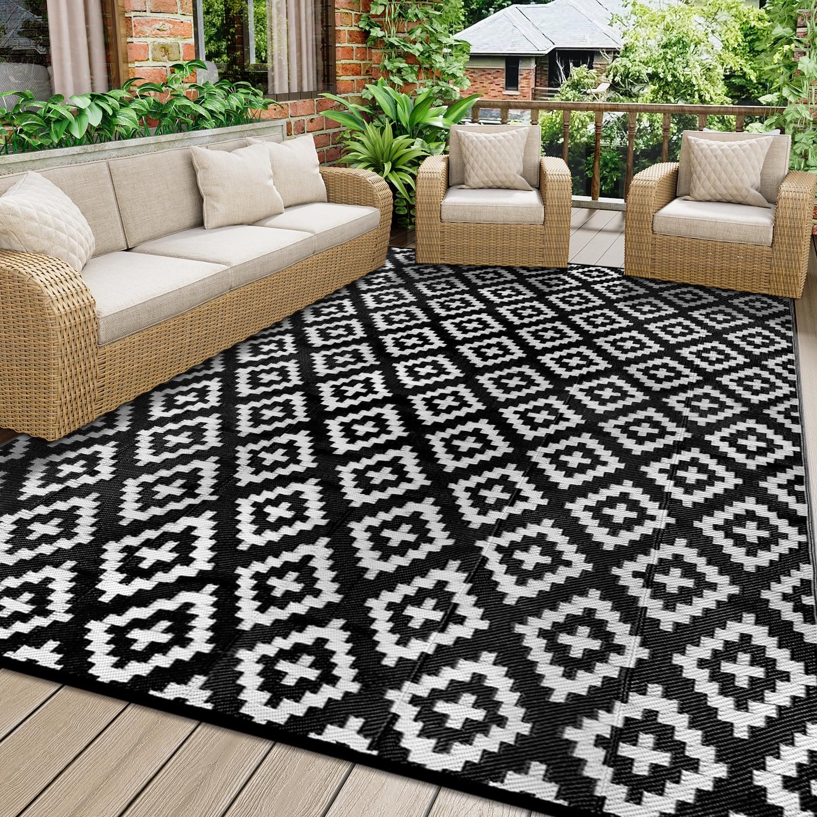 Homcomodar Outdoor Teppich für Patio Clearance 150x245cm Schwarz 🌞🏕️