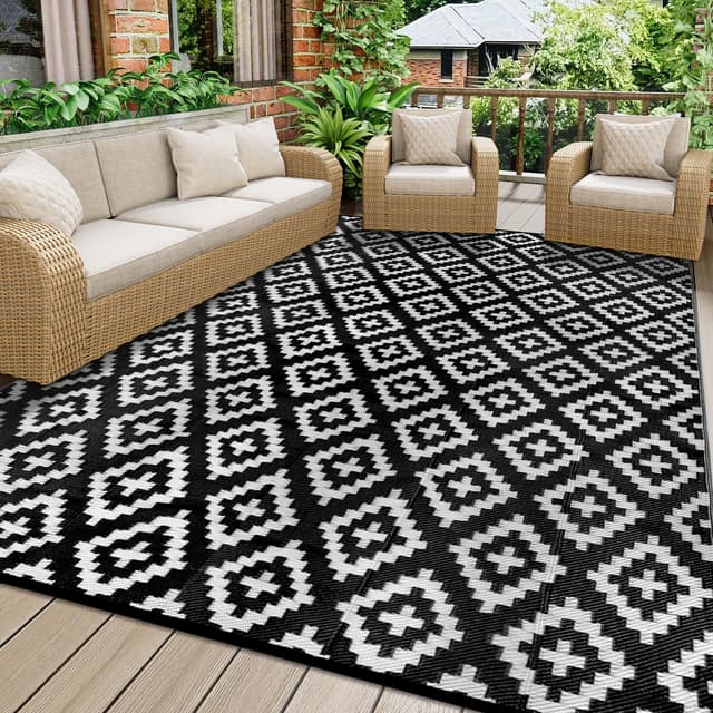 Homcomodar Outdoor Teppich für Patio Clearance 150x245cm Schwarz 🌞🏕️