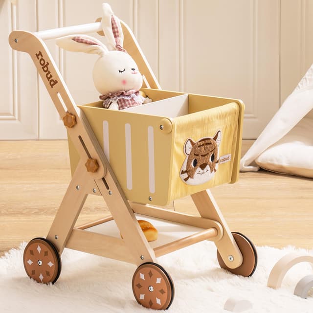 ROBUD Einkaufswagen aus Holz - Forest King Kinder-Einkaufswagen 🐯🌞