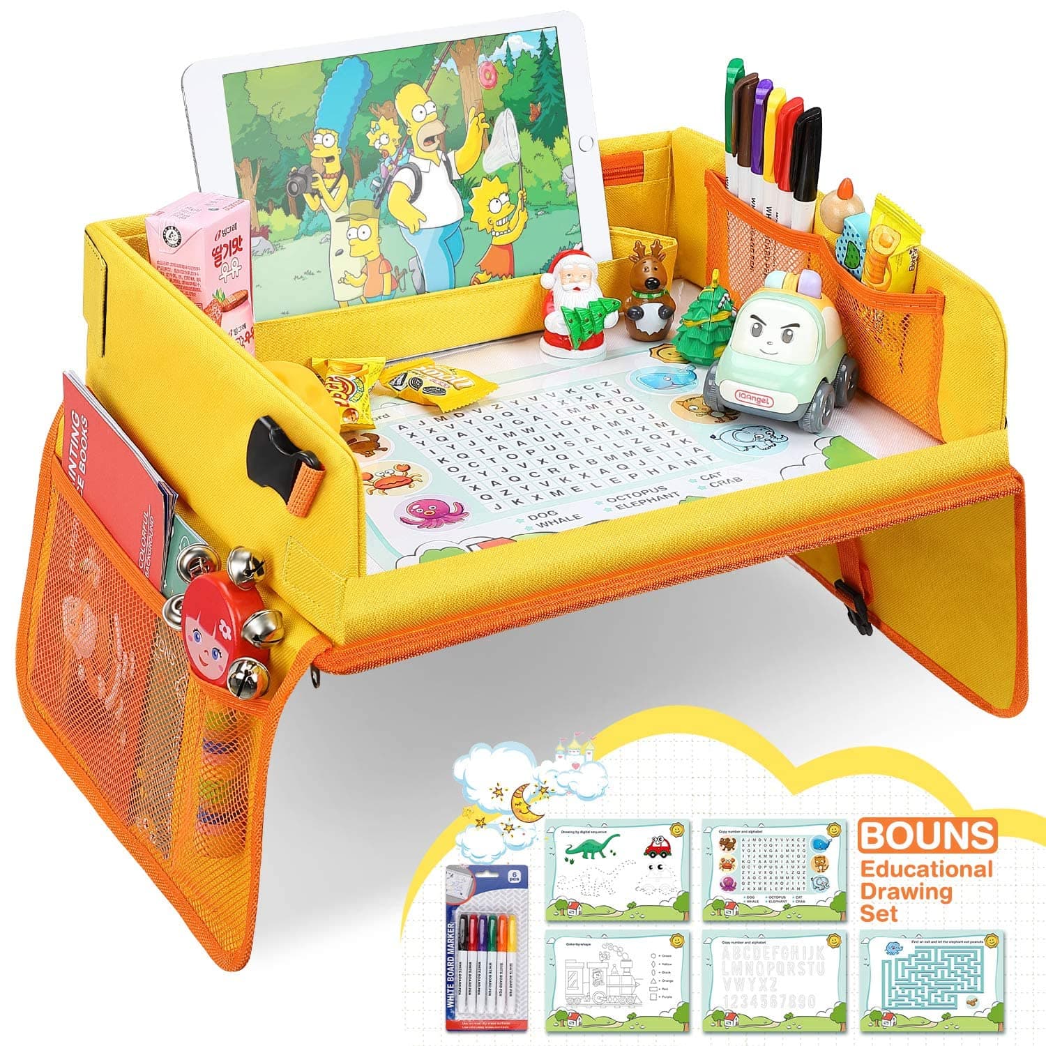 🌟Jojoin Gelb Kinder Reisetisch Kindersitz Spiel und Knietablett Reisetisch🚗