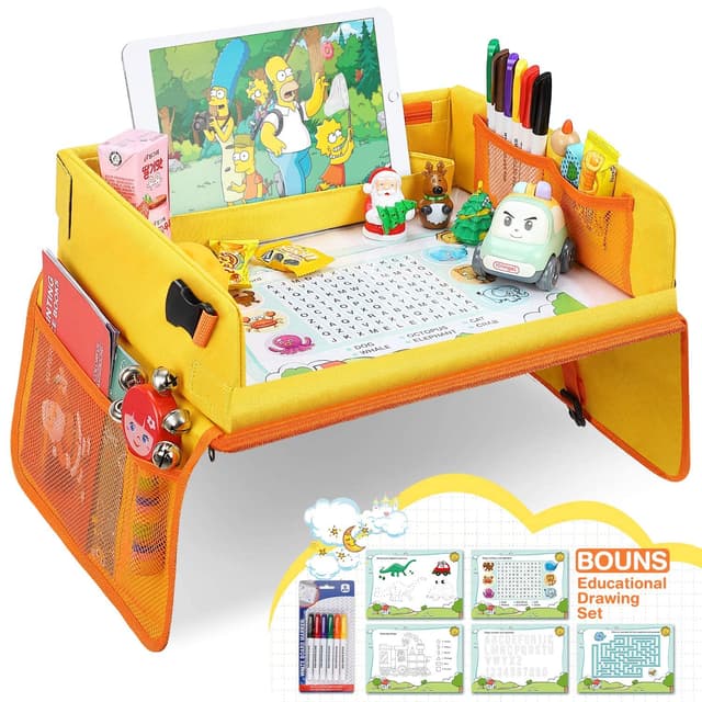🌟Jojoin Gelb Kinder Reisetisch Kindersitz Spiel und Knietablett Reisetisch🚗