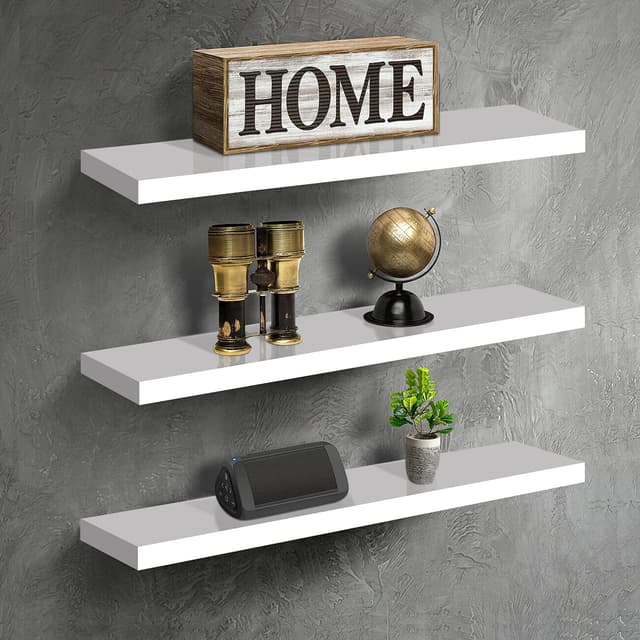 🌟 Wandregale Set: Weißes Schwebendes Holzregal 3er-Pack für Wohnzimmer, Schlafzimmer, Badezimmer