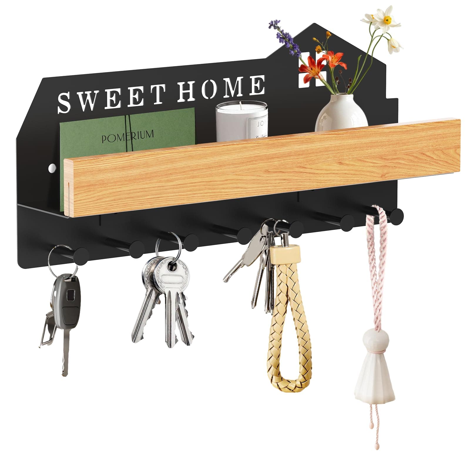 Schlüsselbrett mit Ablage - Multifunktionales Schlüsselboard Holz 🗝️🖤
