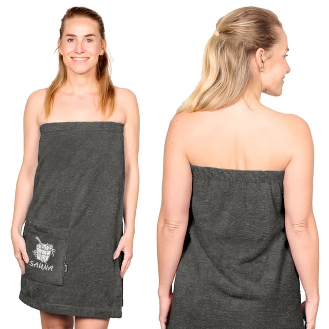 Angebot: Lashuma Damen Saunahandtuch mit Klettverschluss Grau