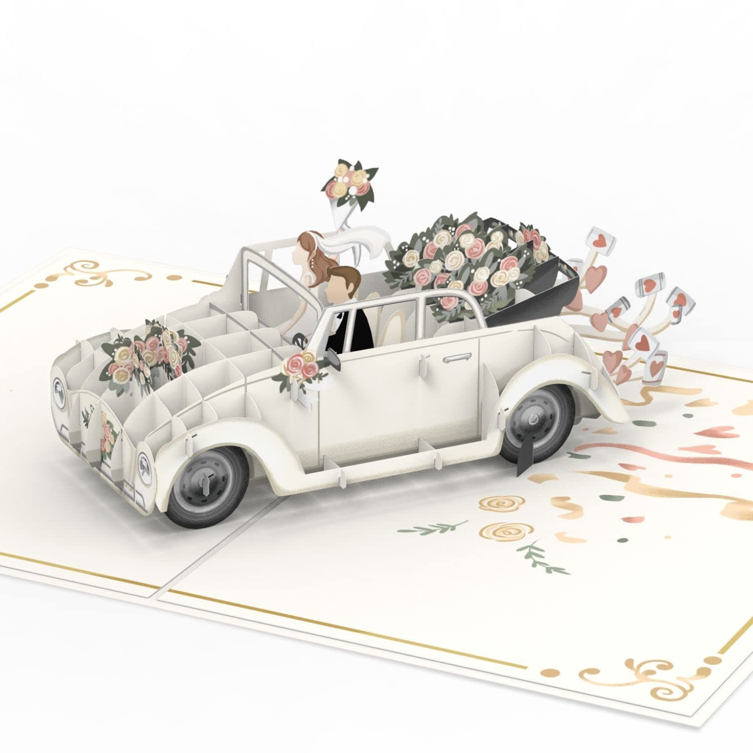💌 Papercrush® Pop-Up Hochzeitskarte Hochzeitsauto - 3D Hochzeitskarte edel „just married“ 🚗💍