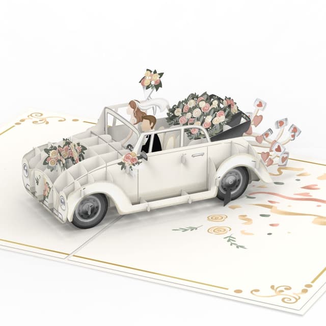 💌 Papercrush® Pop-Up Hochzeitskarte Hochzeitsauto - 3D Hochzeitskarte edel „just married“ 🚗💍