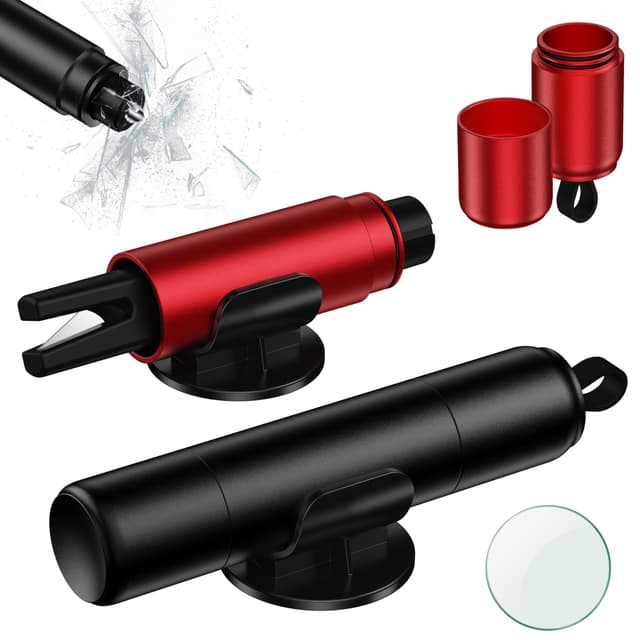 🚗🔨 NEUTYPECHIC 2 Stück Gurtschneider Notfallhammer Auto Black+Red