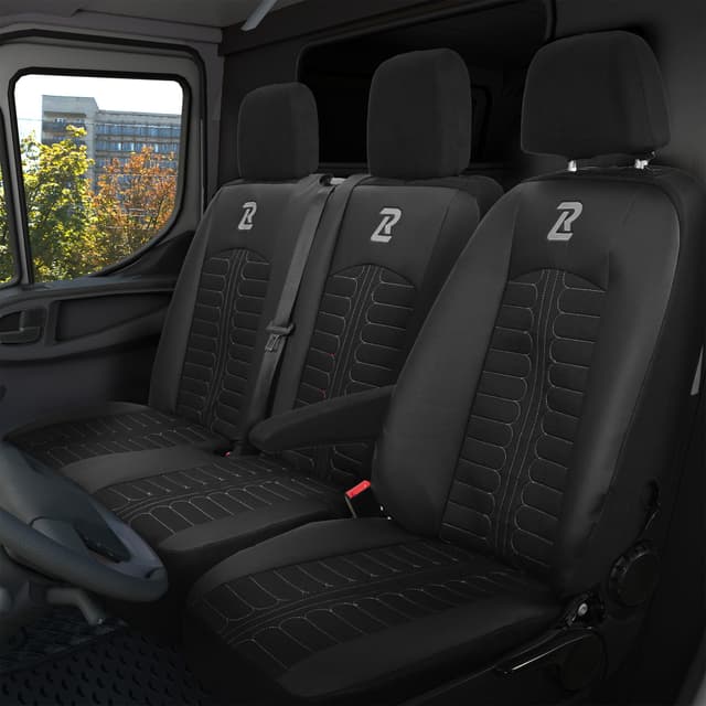 🚗🌟 LUCARO Sitzbezüge Auto für Mercedes Sprinter 3 ab 2018 - Sitzbezügesets 1+2 - Auto Sitzbezüge Schwarz grau 🌟🚗