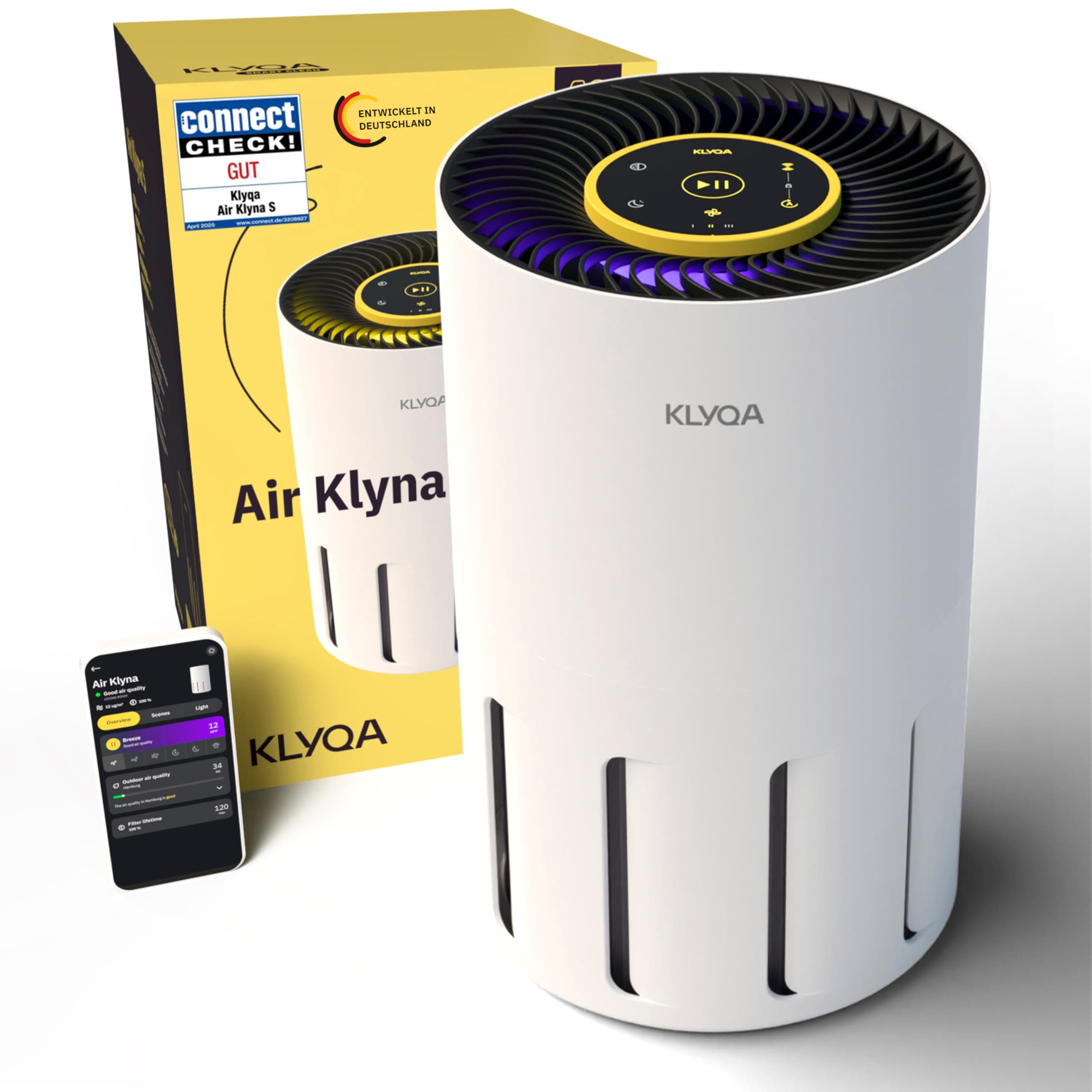 🌿 Klyqa Luftreiniger 360° HEPA-Filter Leaf I Luftreiniger gegen Tierhaare und Allergene 🍃