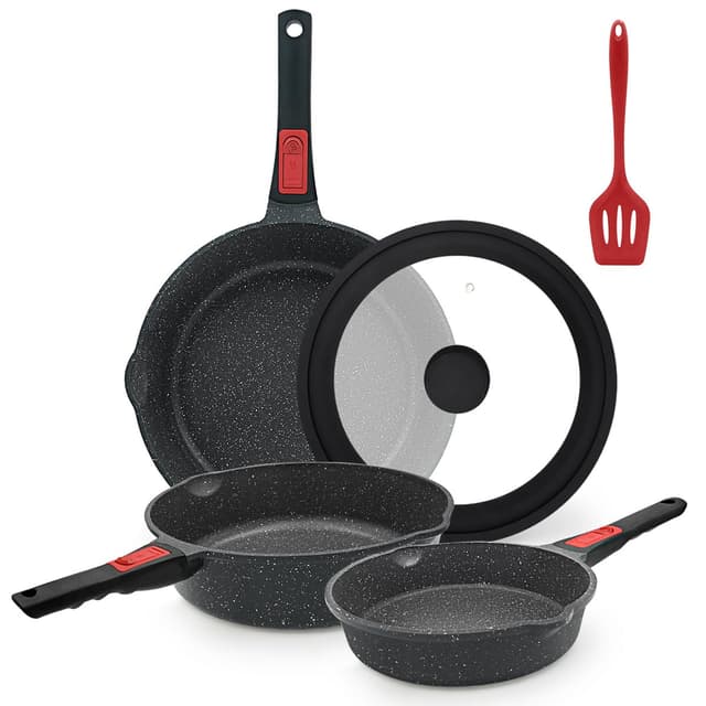 🍳🔥 AIKENBBKK Pfannenset 5-teilig mit abnehmbaren Griff Antihaft-Beschichtete Bratpfannenset mit Deckel