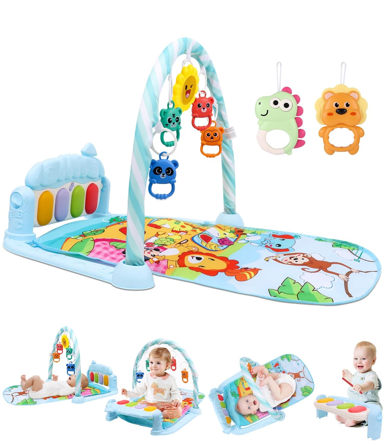👶🎶 Huifoo Baby Spielbogen Spieldecke mit Klavier - Blau