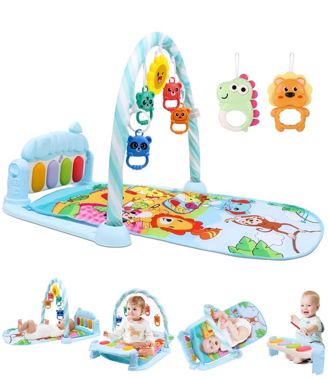 👶🎶 Huifoo Baby Spielbogen Spieldecke mit Klavier - Blau