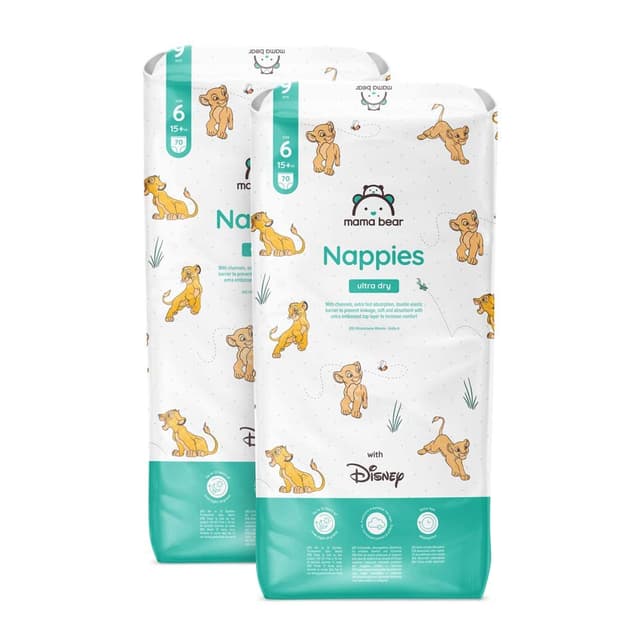 🌟 Amazon-Marke: Mama Bear Disney Ultra Dry Windeln Größe 6 (15+ kg) - MONATSBOX, Weiß, 140 Stück (2 Packungen mit 70)