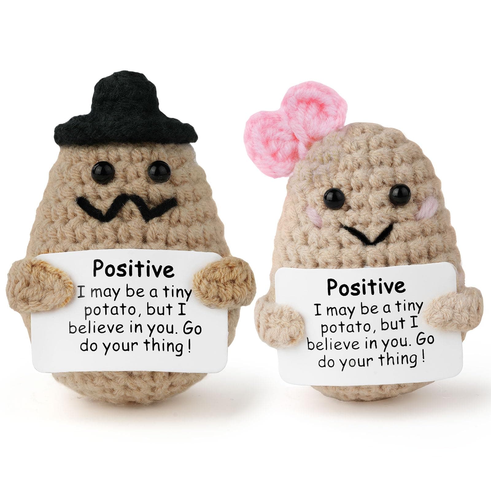 Lustige Positivitäts-Strickpuppe, 2 Stück gestrickte Puppe mit Positivitätskarte 🎁