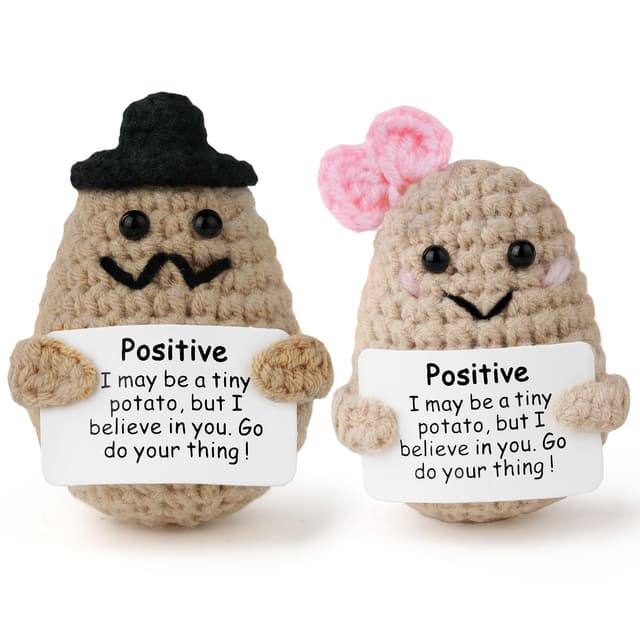 Lustige Positivitäts-Strickpuppe, 2 Stück gestrickte Puppe mit Positivitätskarte 🎁