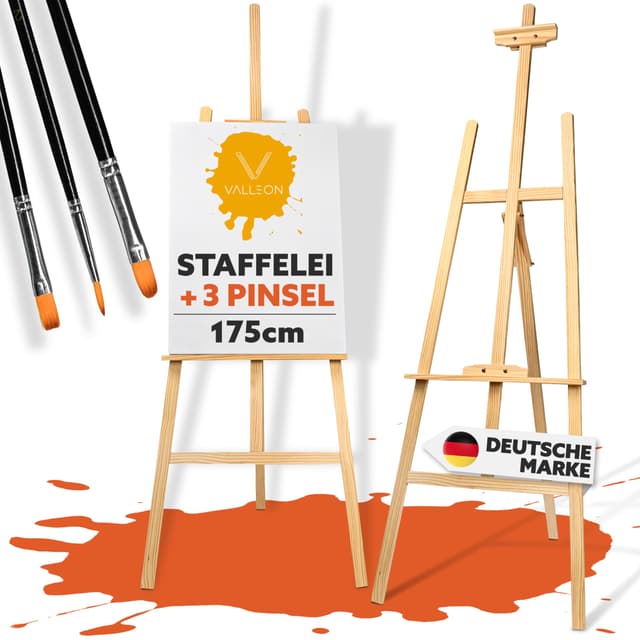 VALLEON® Staffelei Holz [175 cm] - Flexibler Leinwand-Ständer 🎨